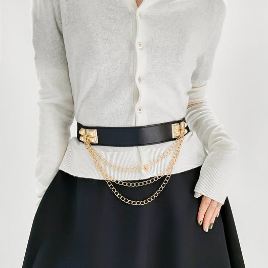 Cinturón Elástico Ancho con Remaches Punk Gold para Mujer - Image 13