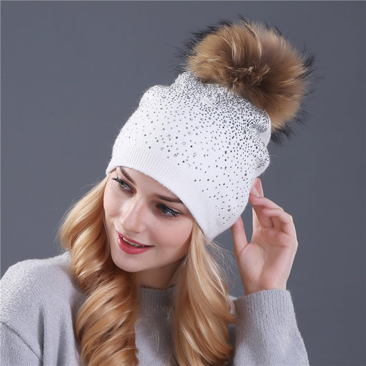 Gorro de Cachemira con Pompón de Pelaje de Zorro para Mujer - Image 6