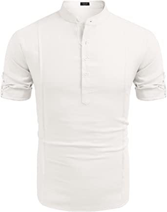 Camisa Lino Henley Hombre Manga Corta Casual Playa Verano - Image 8