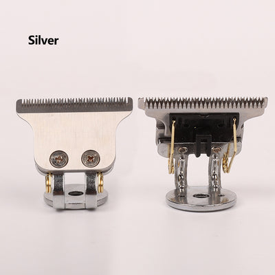 Two silver T9 shaver cutter heads, one front view and one back view, on a white background. - Image 4