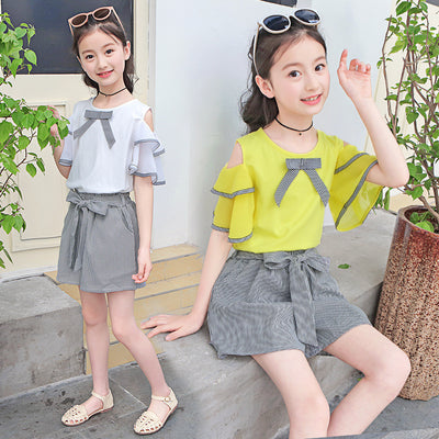 Conjunto Infantil Hombros Descubiertos - Blusa Corta y Short Moderno - Image 3
