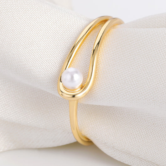 Anillo de Perla con Diseño Geométrico Minimalista para Mujer - Image 3
