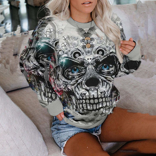 Suéter Largo de Mujer con Estampado 3D de Calavera Digital - Image 10
