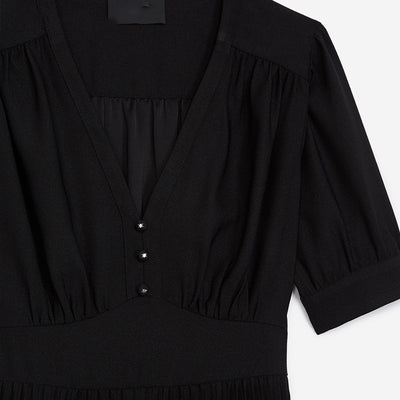 Vestido Largo Negro Elegante con Escote V y Cintura Alta - Image 4