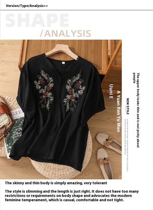 Blusa Suelta de Algodón y Lino con Escote V y Manga Corta para Mujer - Image 26