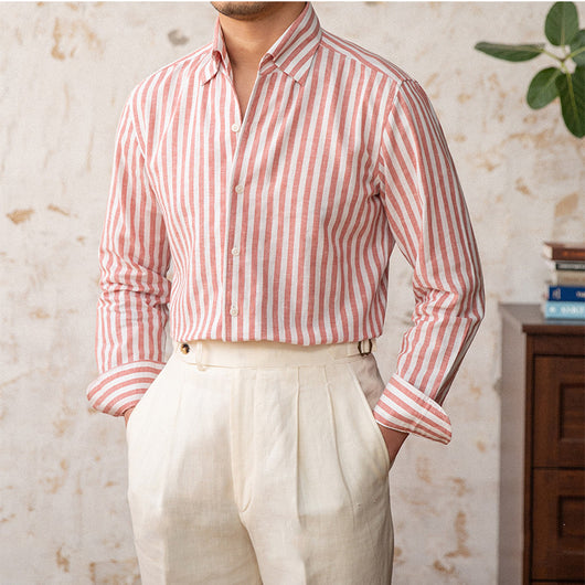 Camisa Ejecutiva Slim Fit a Rayas con Cuello de Lino - Image 8