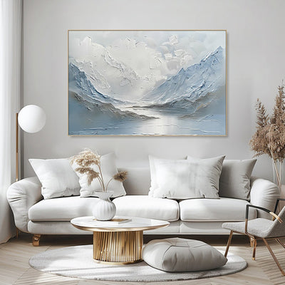 Cuadro Abstracto de Montaña y Lago Azul Claro - Pintura al Óleo Handpainted