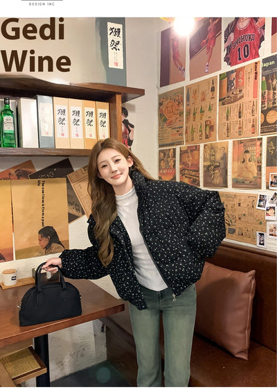 Abrigo Acolchado Estilo Universitario Coreano con Flores - Chaqueta de Algodón Grueso - Image 13