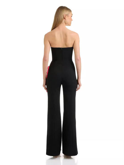 Jumpsuit Elegante Rojo con Aplicaciones y Escote Tubo - Image 8