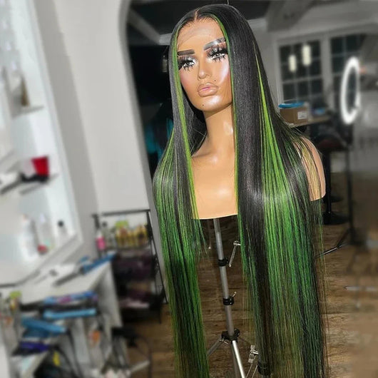 Peluca Lace Wig Cabello Liso con Highlights Verde - Image 4