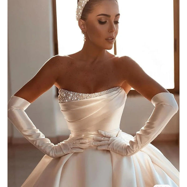 Vestido de Novia Satinado sin Tirantes