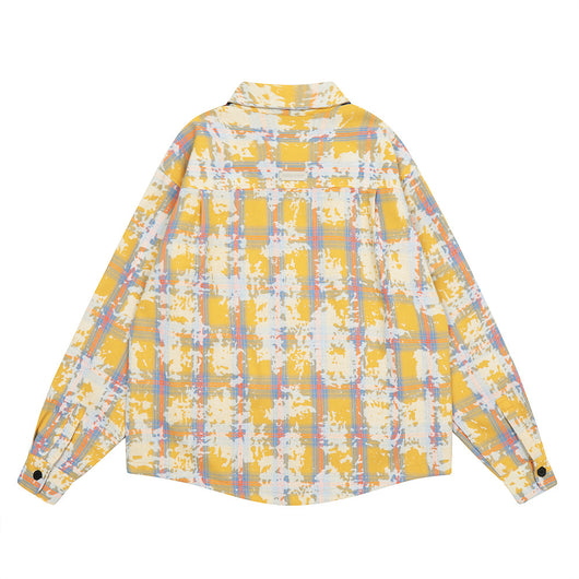 Chaqueta Camisa Tie-Dye Cuadros Desgastada para Hombre - Image 17