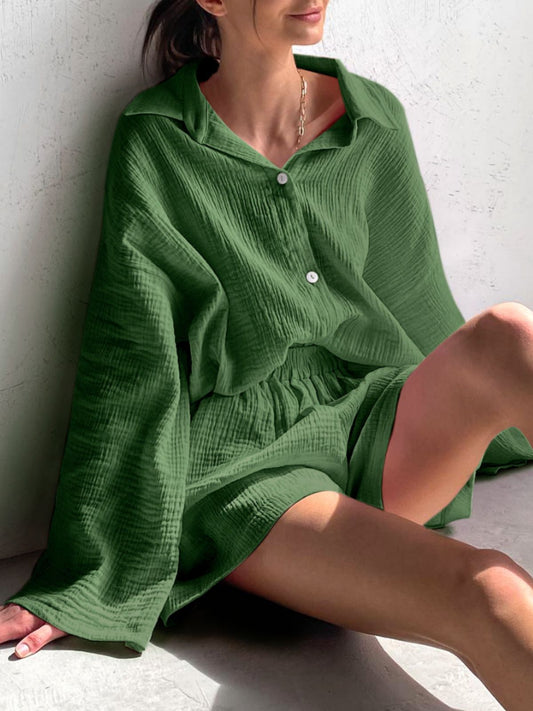 Conjunto de Algodón para Mujer: Camisa Manga Larga y Pantalón Ancho - Image 2