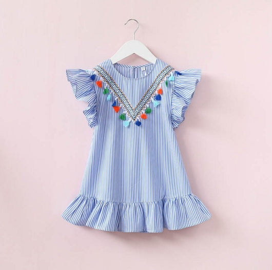 Vestido con Volantes y Rayas Verticales Fruncidas - Image 7