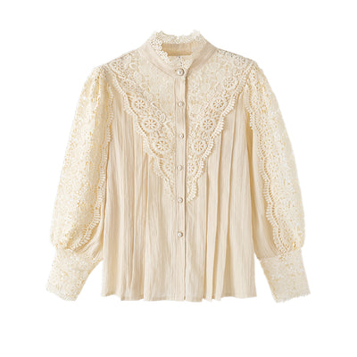 Blusa Elegante de Encaje con Cuello Alzado y Mangas Largas para Mujer - Image 11