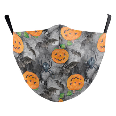 Halloween dustproof mask with a glowing jack-o'-lantern, skeleton, and figure in a spooky graveyard scene. - Image 24