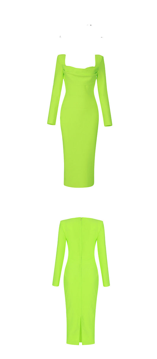 Vestido Largo Ajustado Cuello Cuadrado Minimalista - Image 11