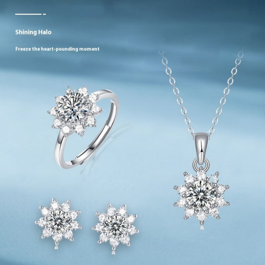 Conjunto de Collar Diosa Serie Primera Nieve con Soporte de Anillo en Plata 925