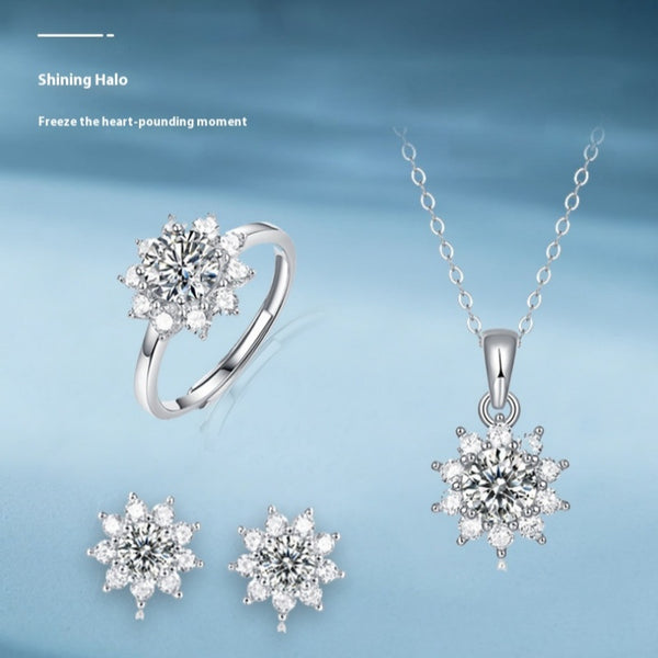Conjunto de Collar Diosa Serie Primera Nieve con Soporte de Anillo en Plata 925
