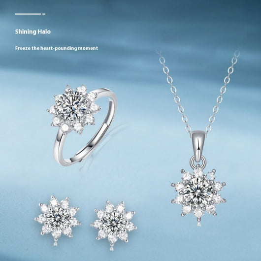Conjunto de Collar Diosa Serie Primera Nieve con Soporte de Anillo en Plata 925