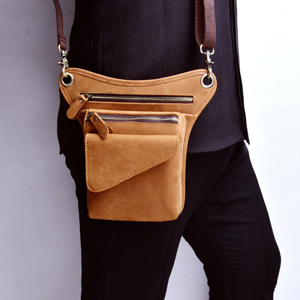Bolsa Táctica de Cuero Genuino para Hombre - Riñonera Outdoor Ajustable