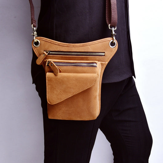 Bolsa Táctica de Cuero Genuino para Hombre - Riñonera Outdoor Ajustable