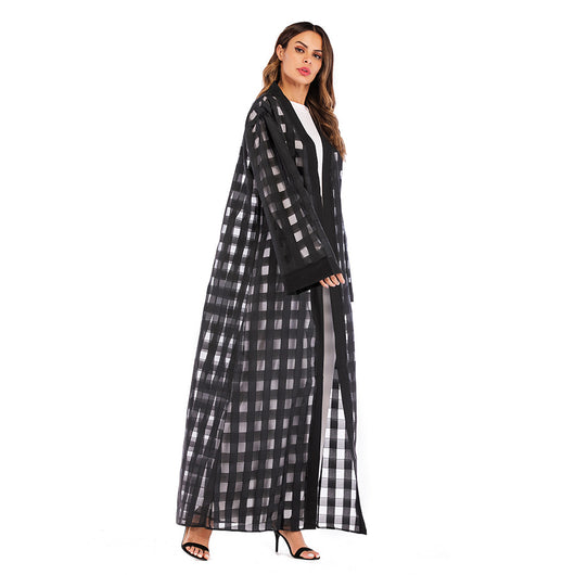 Túnica Musulmana Cuadros con Mangas Anchas y Cordones para Mujer - Image 4