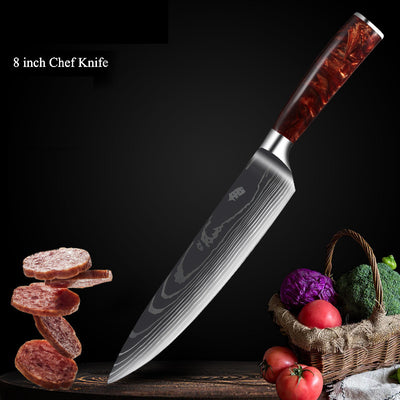 Juego de Cuchillos de Cocina Damascus con Mango de Resina Roja - Image 10