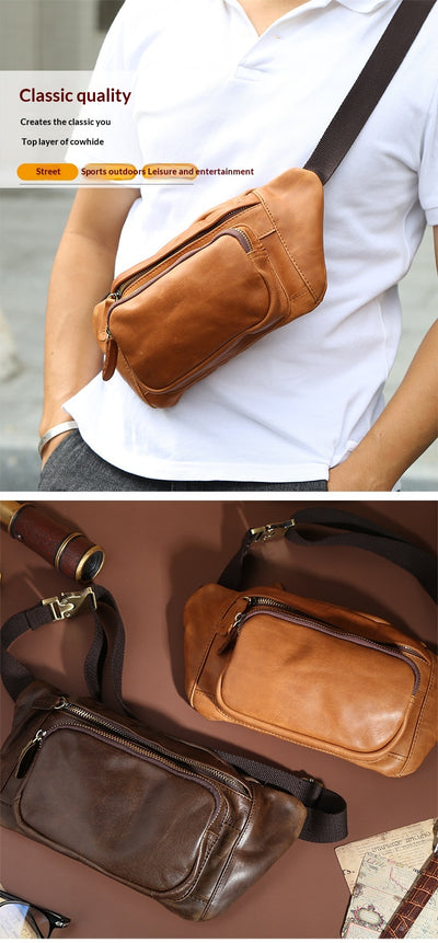 Bolsa Pecho Cuero Genuino Estilo Retro para Hombre - Image 16