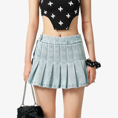Falda Plisada Denim Vintage Desgastado