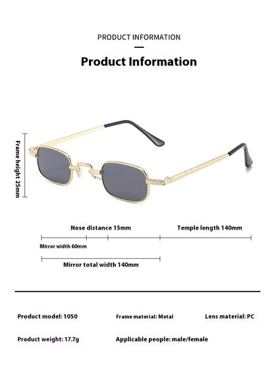 Trendy rectangular sunglasses with gold metal frames and brown lenses, shown from front and a 45-degree angle. - Image 16