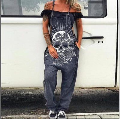 Overol Estilo Urbano con Estampado Calavera para Mujer - Image 4