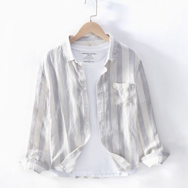 Camisa Manga Larga Estilo Hong Kong para Hombre - Tela Ligera Primavera Verano