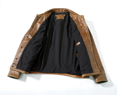 Chaqueta de Cuero Encerado Estilo Retro Americano para Hombre - Image 3