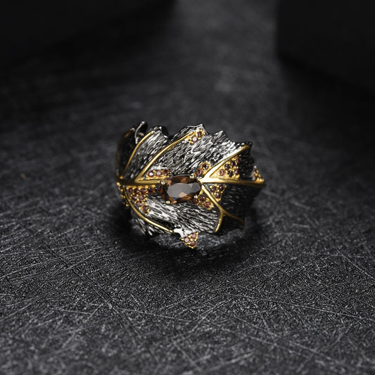 Anillo de Citrina Hoja en Plata 925 con Gema Incrustada