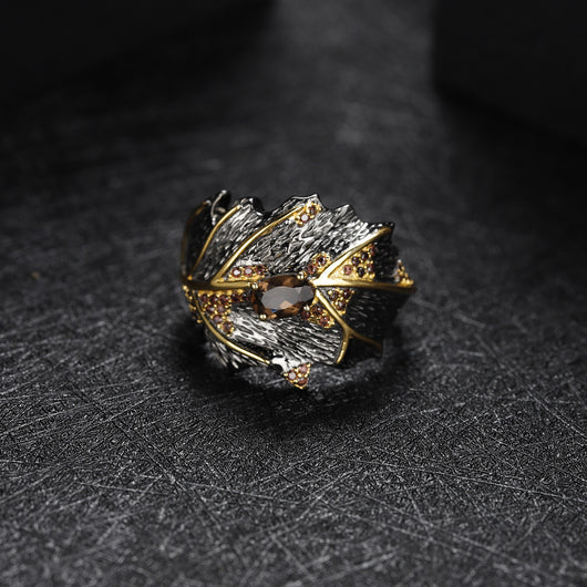 Anillo de Citrina Hoja en Plata 925 con Gema Incrustada