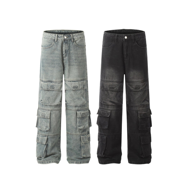 Jeans Casuales Hombre con Múltiples Bolsillos - Estilo Street Lavado Pesado