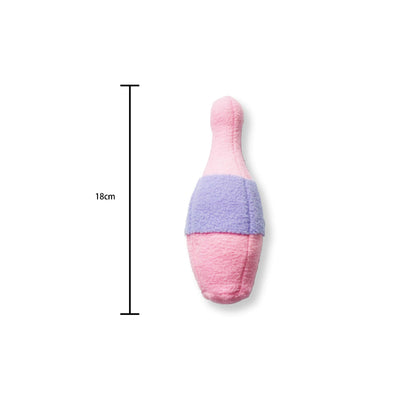 Colorful plush bowling set for pets with six pins and one ball on an orange mat, designed as an olfactory puzzle toy. - Image 4