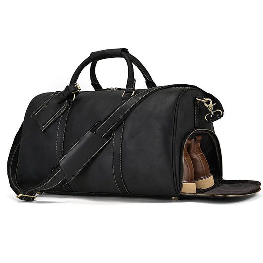 Bolsa de Viaje y Gimnasio en Cuero Genuino Negro para Hombre - Image 18