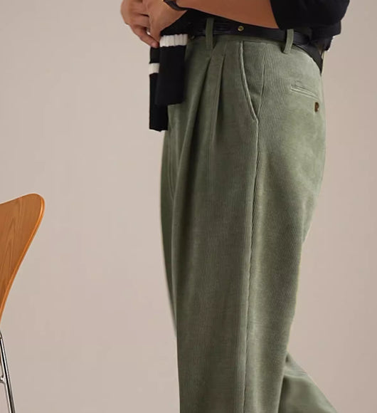 Pantalones Plisados Retro de Cintura Alta en Pana - Image 4