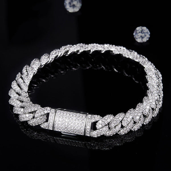 Pulsera o Collar Cubano de Plata con Diamantes Moissanita