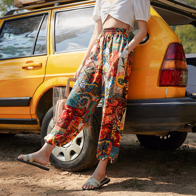 Pantalones Sueltos de Playa con Estampado Retro para Mujer - Image 4