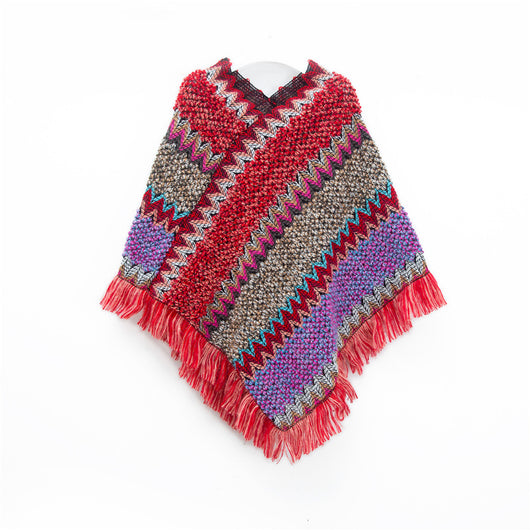 Poncho Navideño Étnico Rojo para Mujer - Image 5