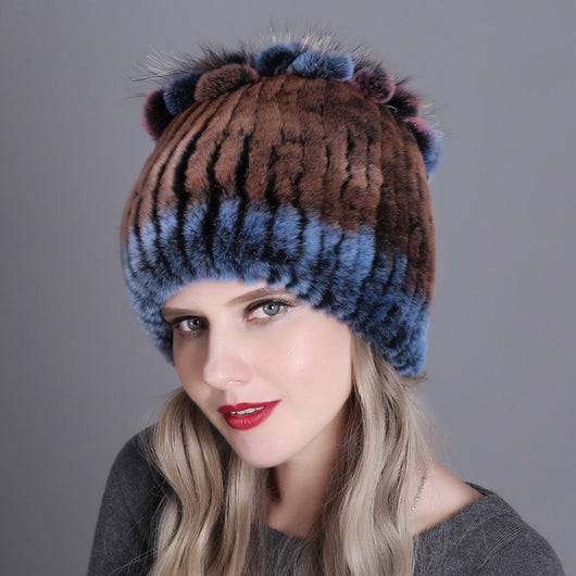 Gorro Tejido de Piel de Conejo Rex para Mujer - Image 19