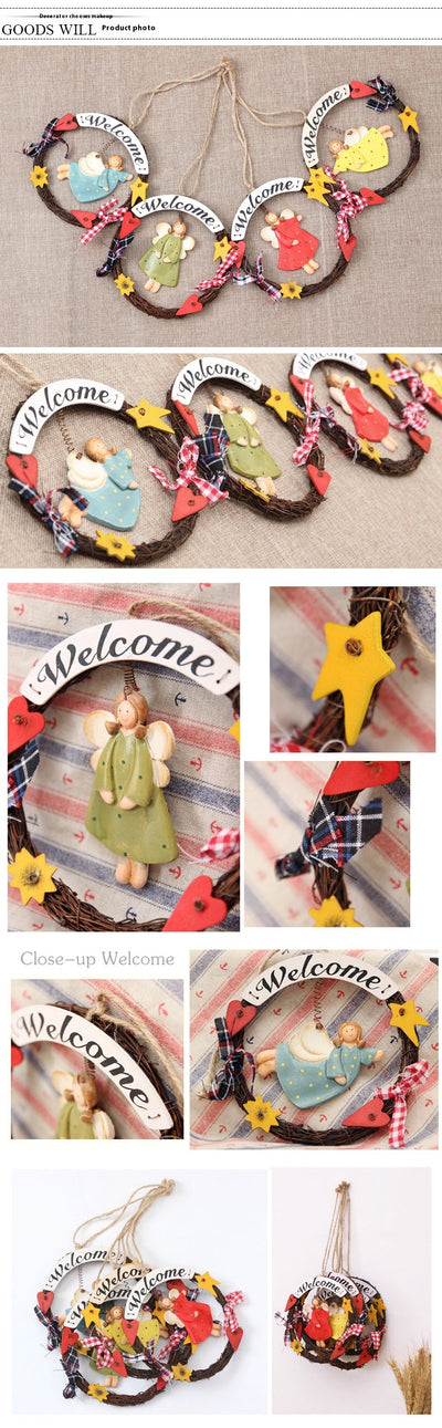 Placa Decorativa de Bienvenida en Madera con Guirnalda para Puerta - Image 14