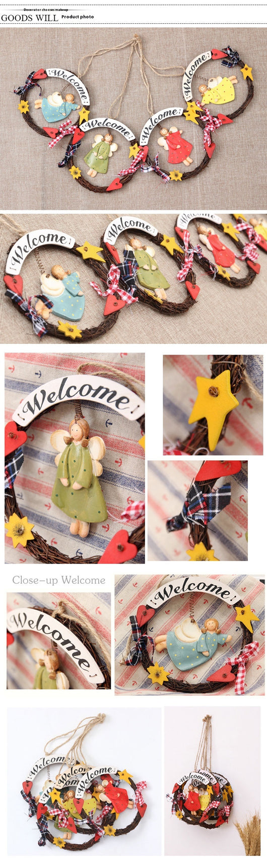 Placa Decorativa de Bienvenida en Madera con Guirnalda para Puerta - Image 14