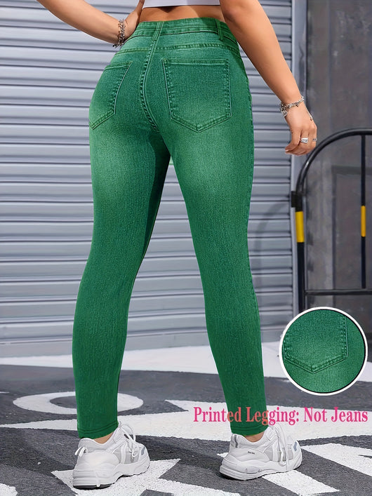 Pantalones Leggings Estilo Denim con Estrellas para Mujer - Corte Acampanado - Image 8