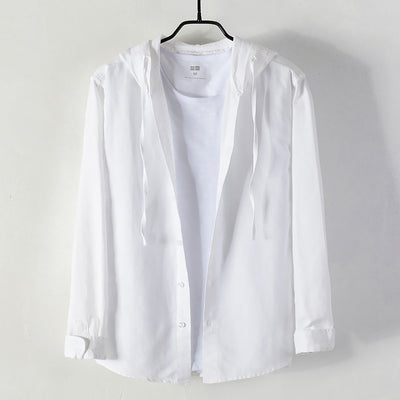 Camisa Casual con Capucha de Algodón y Lino para Hombre - Image 3