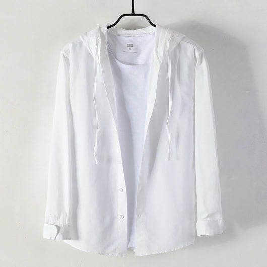 Camisa Casual con Capucha de Algodón y Lino para Hombre - Image 3