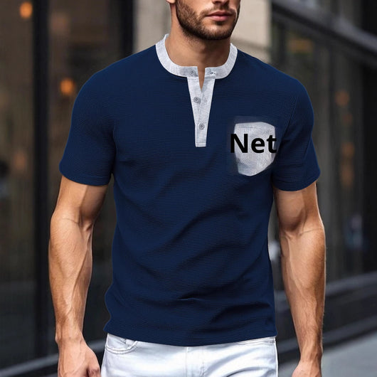 Henley de Punto Waffle Bloques de Color - Poliéster Resistente
